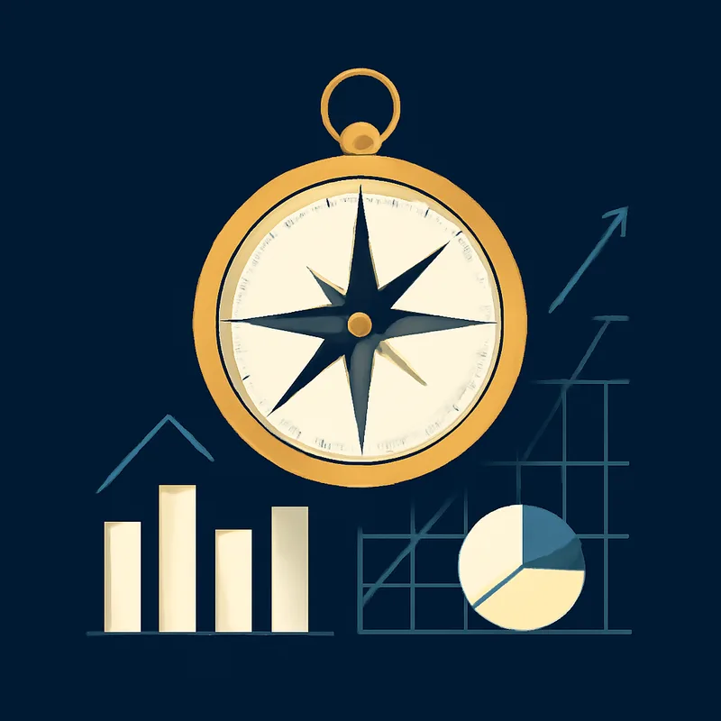 Illustration of a compass over financial charts