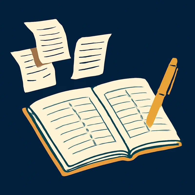 Illustration of receipts flowing into a tidy ledger