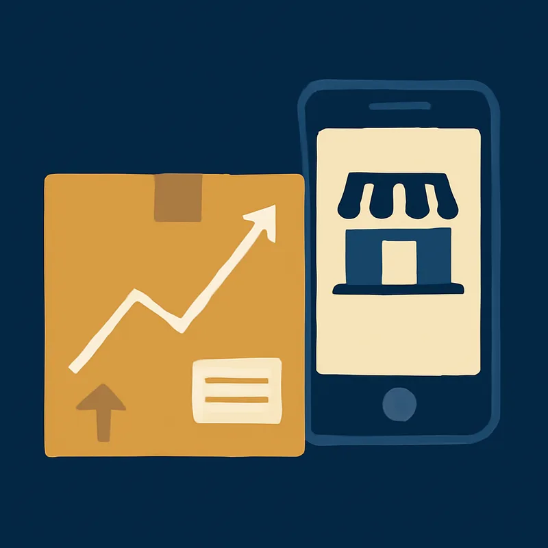 Illustration of a delivery parcel with a rising sales chart