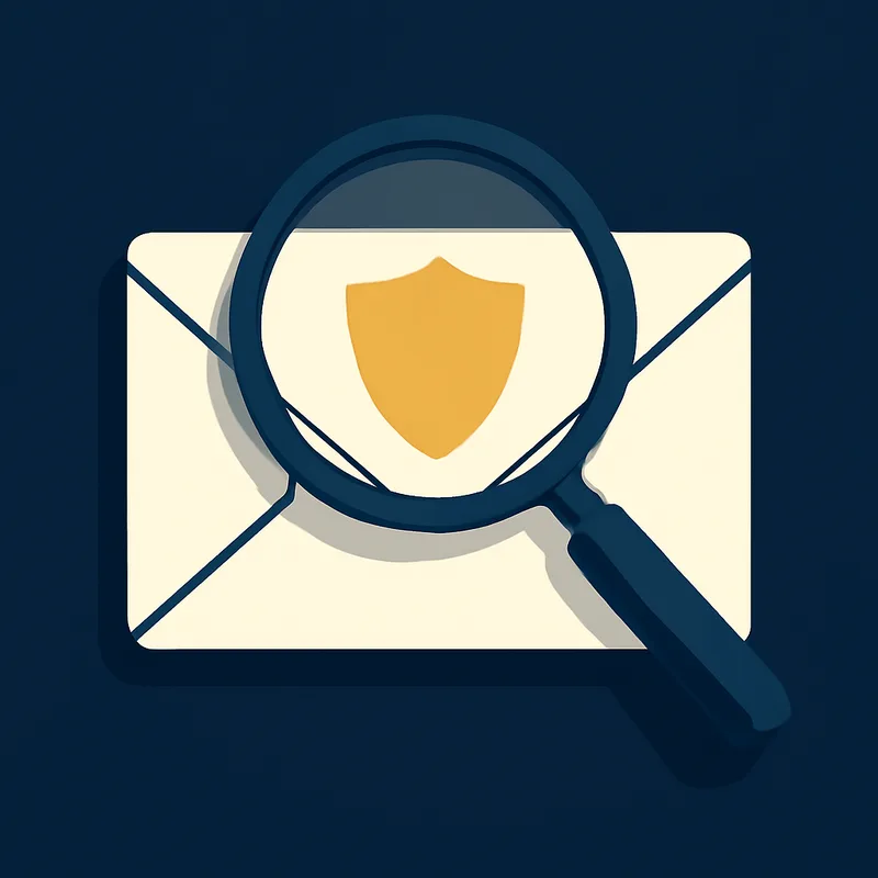 Illustration of a magnifying glass over a letter with a protective shield