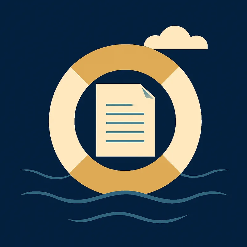 Illustration of a lifebuoy gently around a document on a calm sea