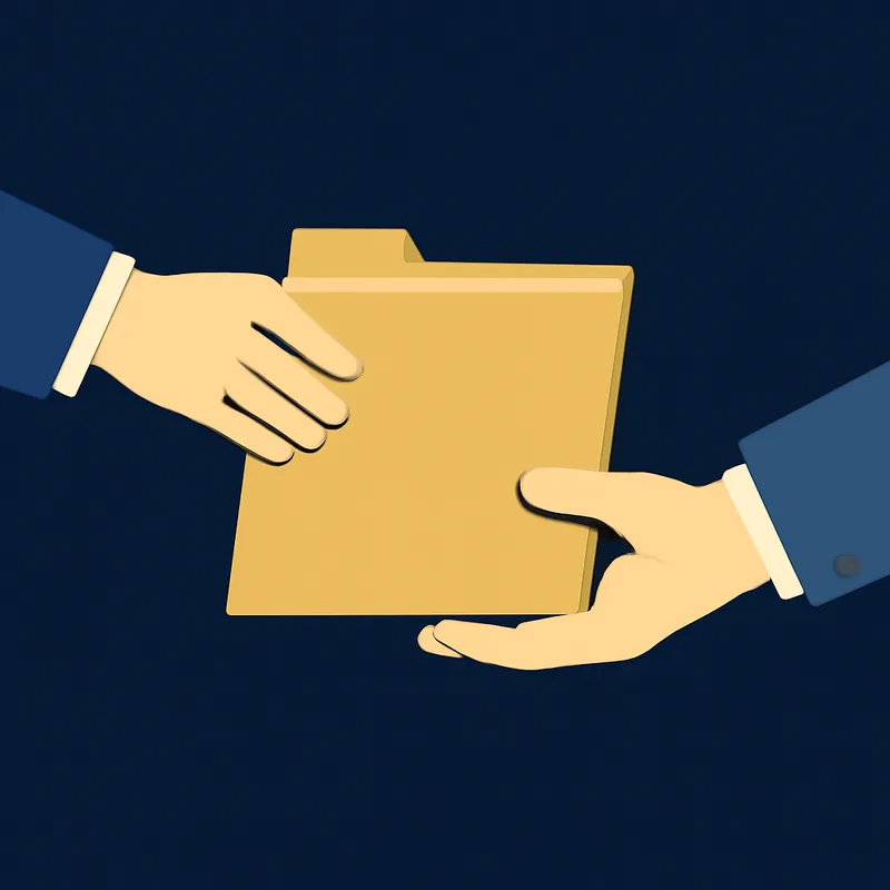 Illustration of two hands passing a folder smoothly